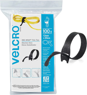 VELCRO® Brand ONE-WRAP® 100 Pack - Reusable Ties 12mm x 20cm, Black