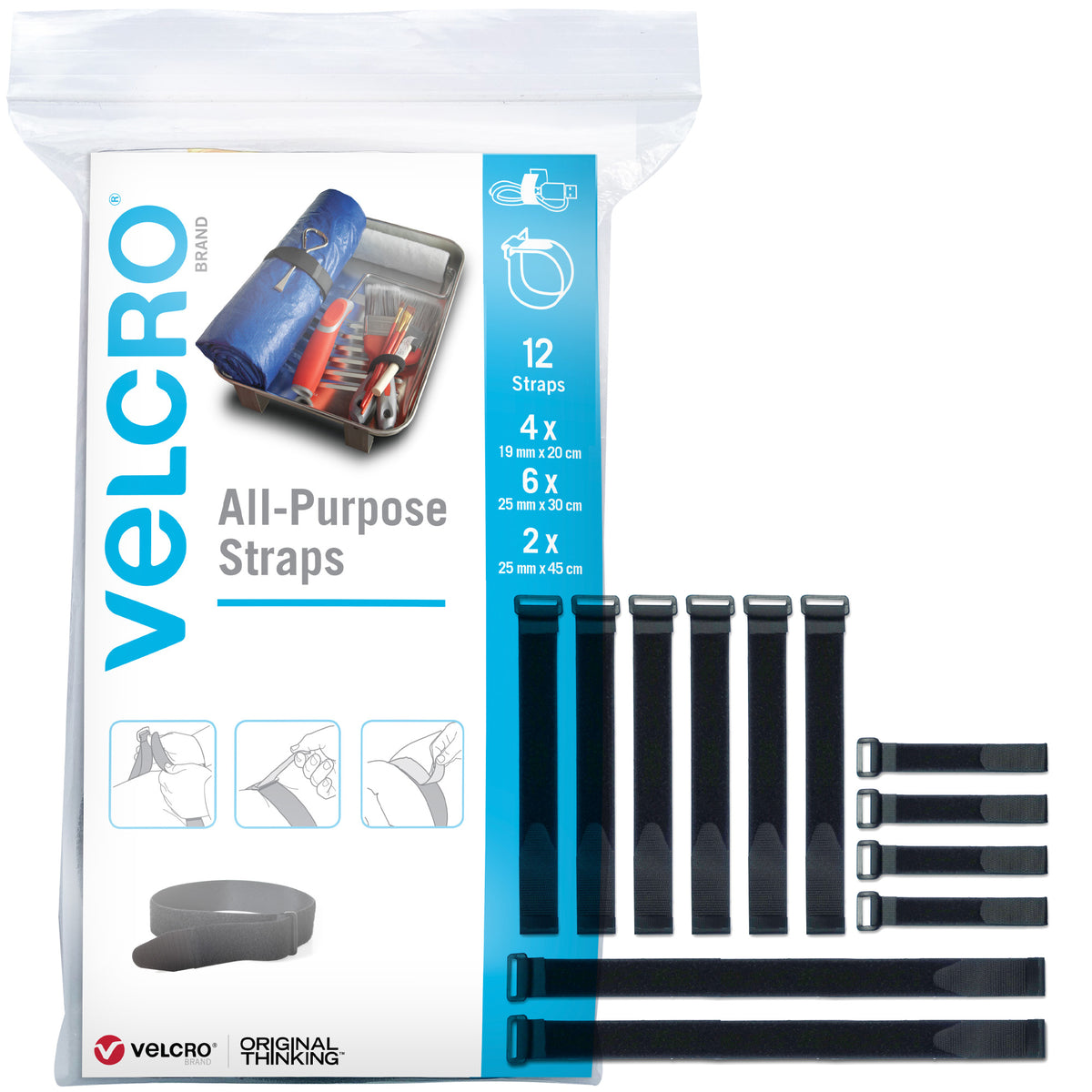 VELCRO Brand - VELCRO® Brand Adjustable Straps(2) 25mm x 92cm Blue