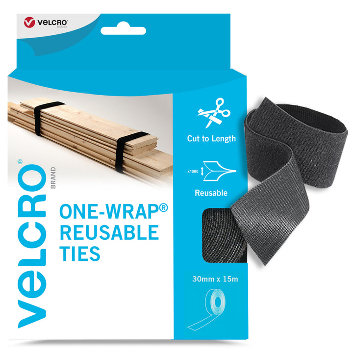 VELCRO® Brand ONE-WRAP® Reusable Tie, 30mm x 15m, Black