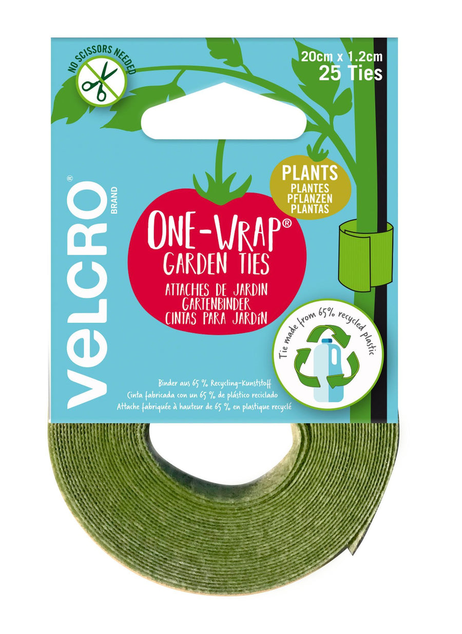VELCRO® Brand ONE-WRAP® Plant Ties Pre-Cut 25pcs, VEL-30664-WEU, Suitable for Garden Tomatoes Flowers or Vegetables in Raised Beds, 20cm x 1.2cm, Green - Recycled Plastic