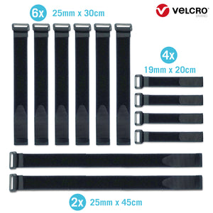 VELCRO® Brand All Purpose Strap 3 Size Assortment Pack, 12 Straps, Black
