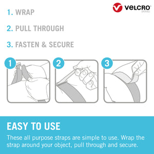 VELCRO® Brand All Purpose Strap 3 Size Assortment Pack, 12 Straps, Black