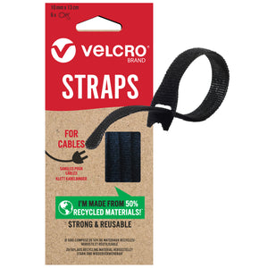 VELCRO® Brand ECO ONE-WRAP® Straps 10mm x 13cm, Black - Pack of 6