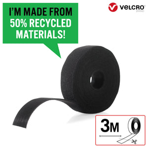 VELCRO® Brand ECO ONE WRAP® Roll 25mm x 3m, Black.