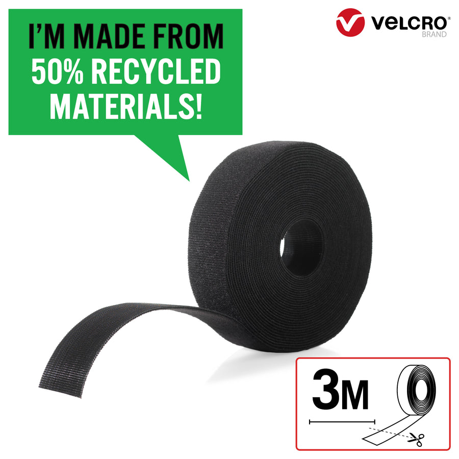 VELCRO® Brand ECO ONE WRAP® Roll 25mm x 3m, Black.