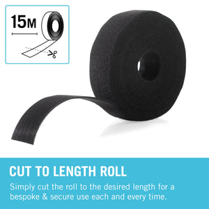 VELCRO® Brand cut-to-size ties 5m x 30mm roll BLACK