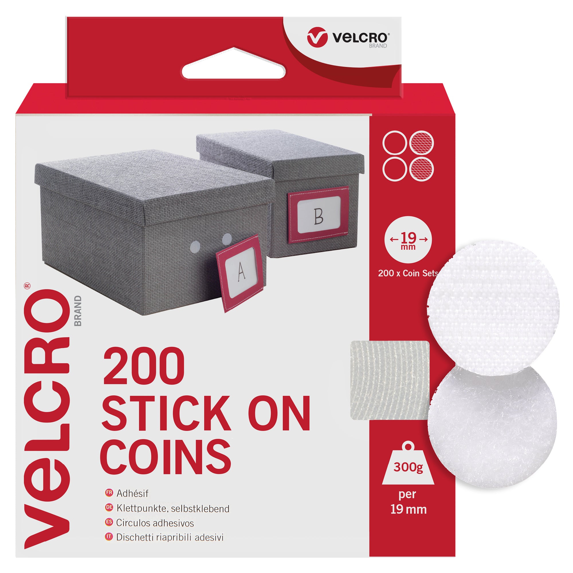 VELCRO Brand Dots with Adhesive White, 200 Pk, 3/4 Circles