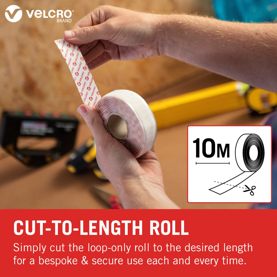 VELCRO® Brand Stick On Tape (Loop Only) 10m White