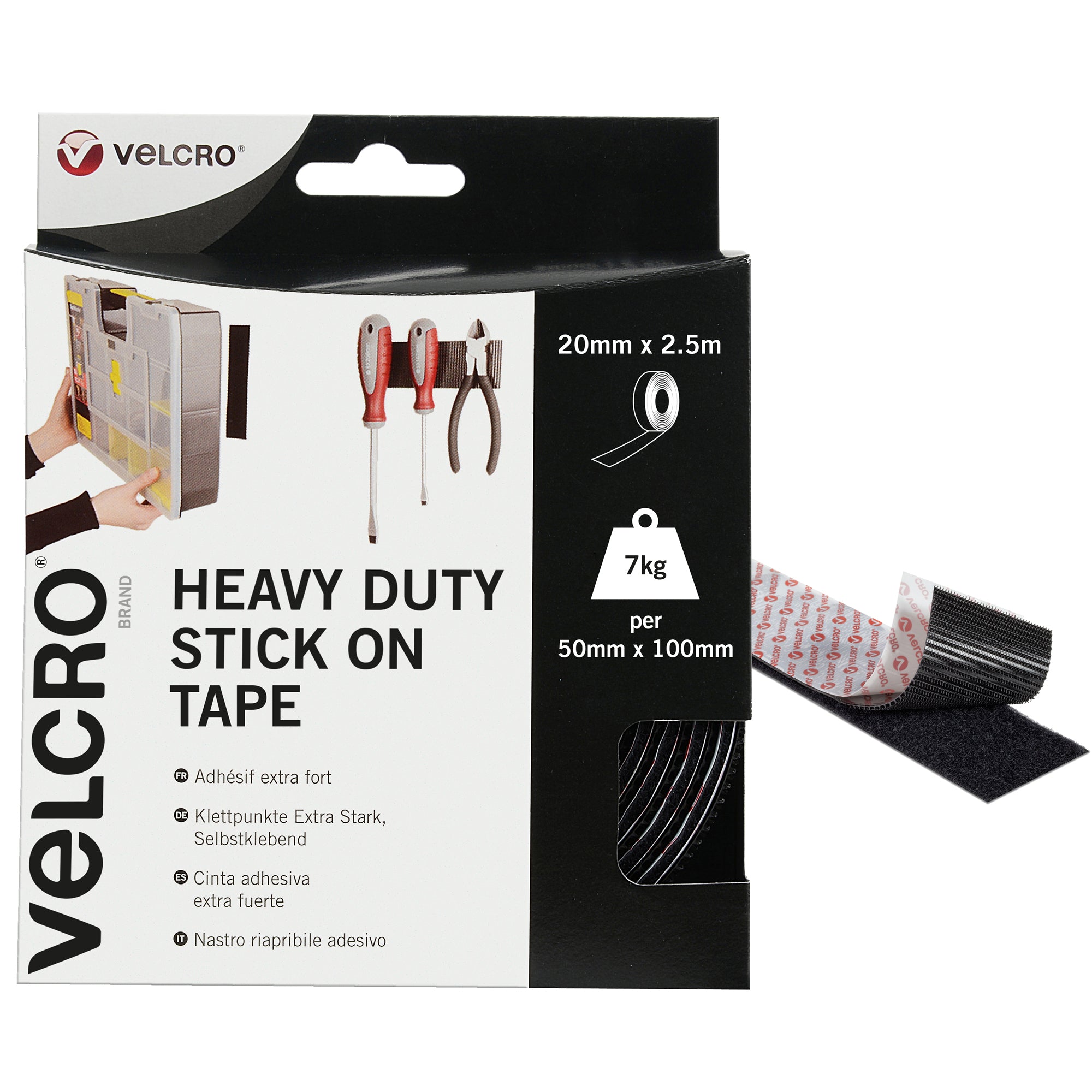 VELCRO Brand Heavy Duty Stick On Hook And Loop Self Adhesive Tape 20mm Wide