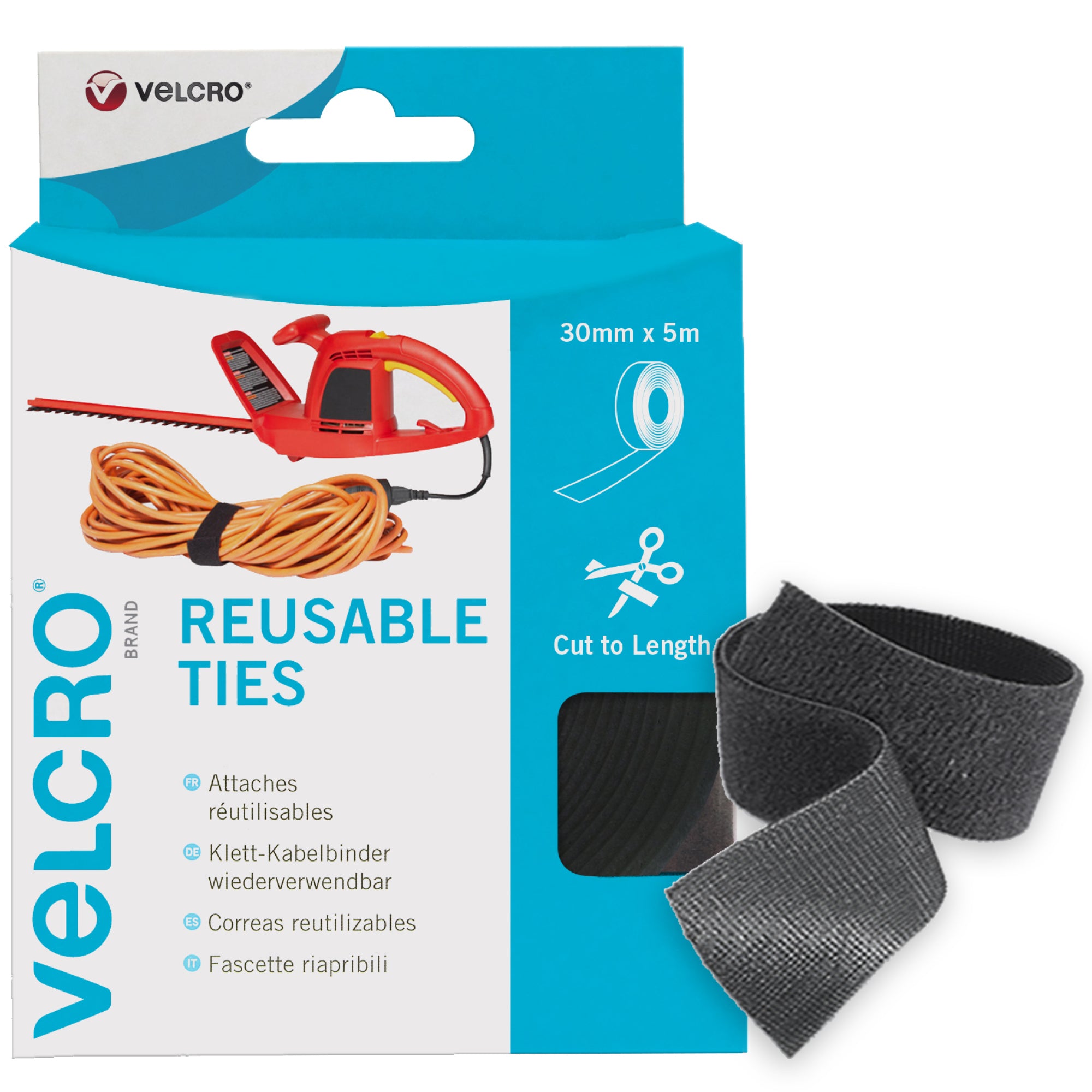 VELCRO® Brand ONE-WRAP® Tape, Reusable Fasteners for Keeping Cords and  Cables Tidy, Cut-to-Length, 25m Reel x 13mm, Black -  Europe