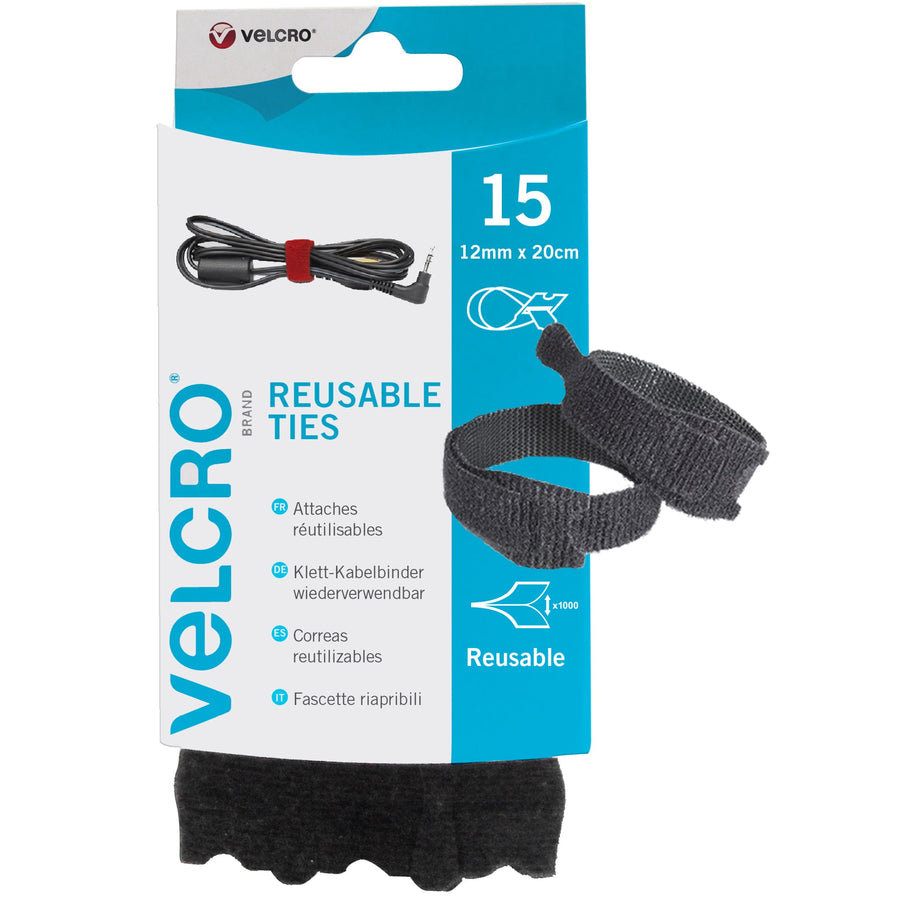 VELCRO® Brand ONE-WRAP® Reusable Ties in Black Pack of 15