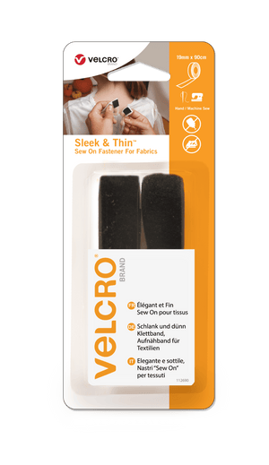 VELCRO® Brand Sleek & Thin™ Sew On Tape 19mm x 90cm black