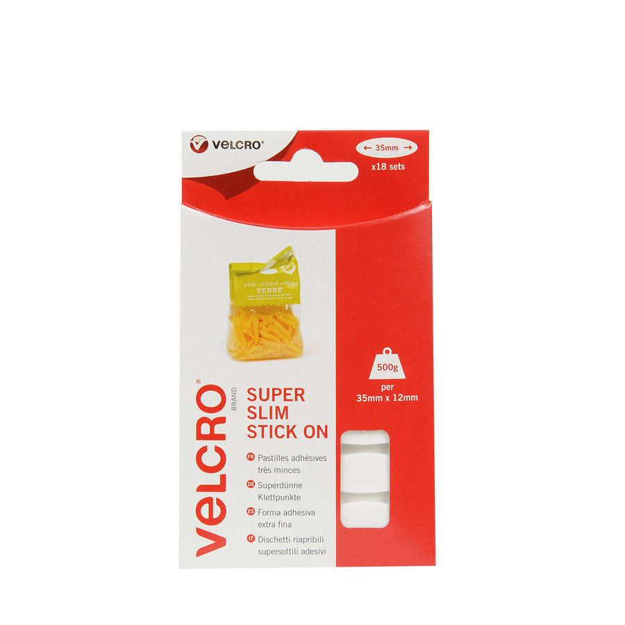 Ovals - VELCRO® Brand Super Slim Stick On Ovals White - (Pack Of 18)