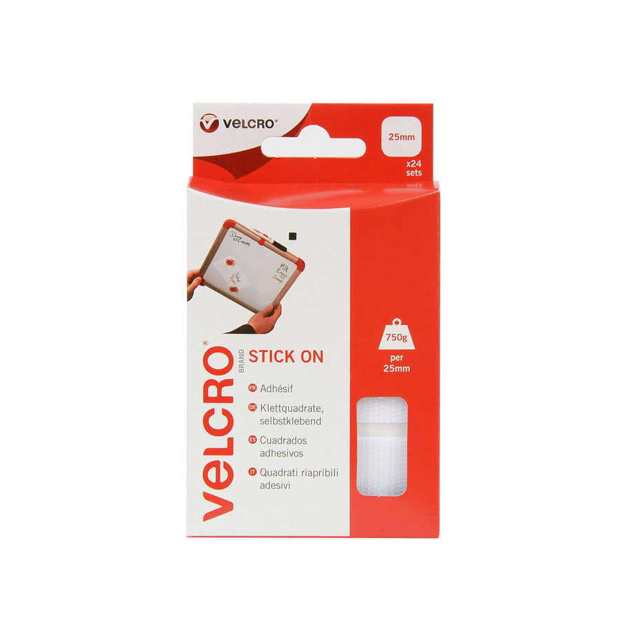 Squares - VELCRO® Brand Stick On Squares Pack Of 24 In White